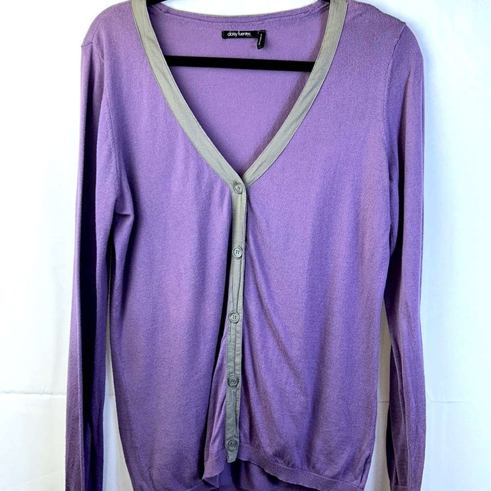 Daisy Fuentes Purple Cardigan Size Large 5 button down gently worn